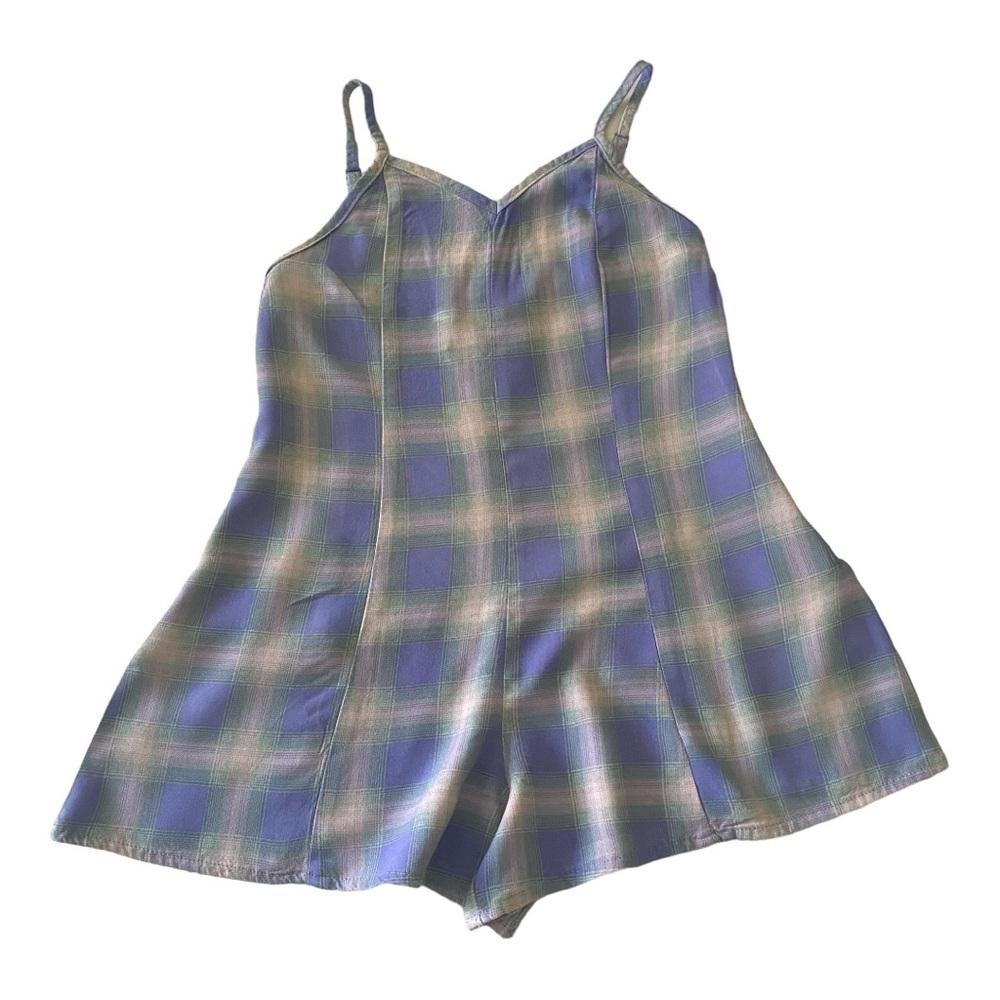 ART CLASS-BLUE PLAID ROMPER-SIZE 6/7